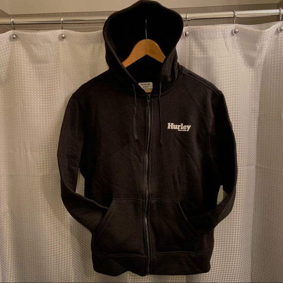 Hurley Logo Fleece Full Zip Drawstring Hoodie with Kangaroo Pouch - Picture 3 of 16